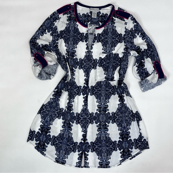 Soft Surroundings Printed Button Front Tunic Top Blue & White Size Medium - Picture 7 of 7